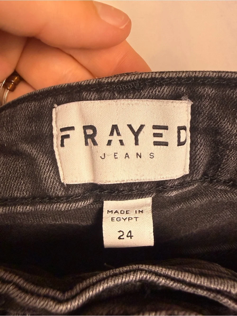 FRAYED Jeans High Rise Skinny Black Gray Wash Button Fly Stretch Size 24